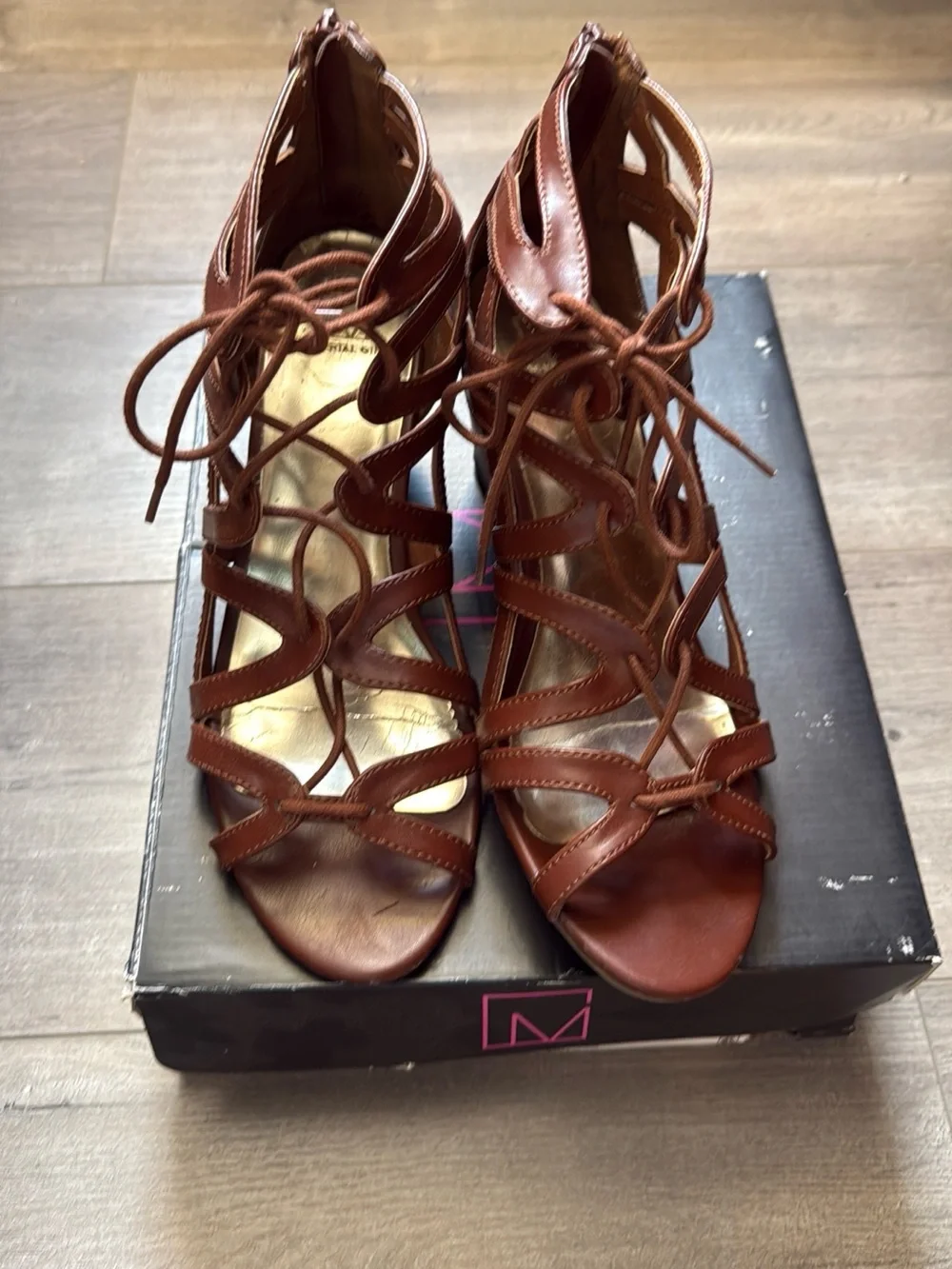 Material Girl Brown Lace-Up Wedge Sandals